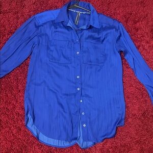 Anthropologie Vibrant Blue Button-Up Blouse